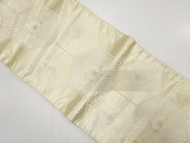 JAPANESE KIMONO / ANTIQUE FUKURO OBI / SILK / WOVEN KIKU & SHIPPO PATTERN